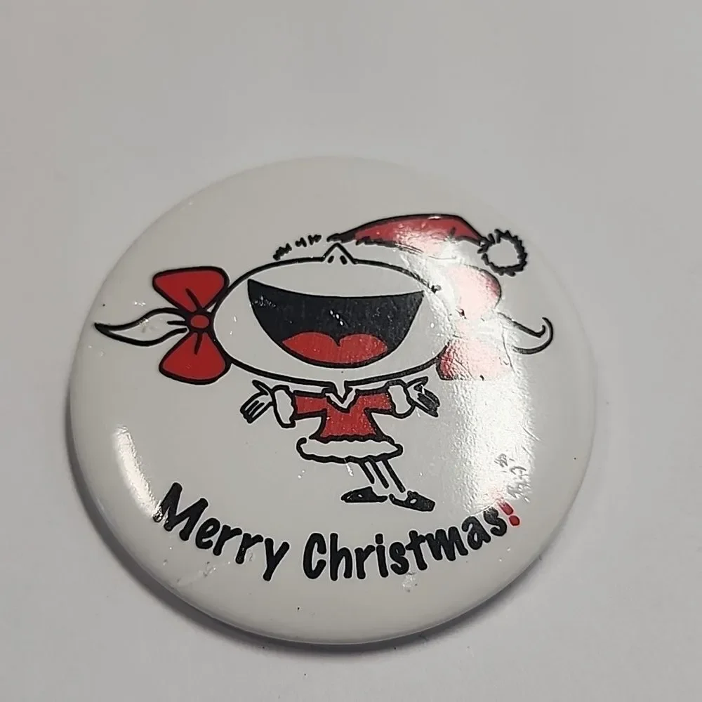 Vintage Merry Christmas Pinback Button Girl Happy